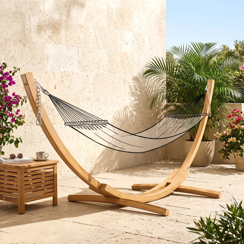 Outsunny Support pied de hamac structure robuste en bois de pin charge max. 120 Kg dim. 325L x 120l x 118H cm bois naturel