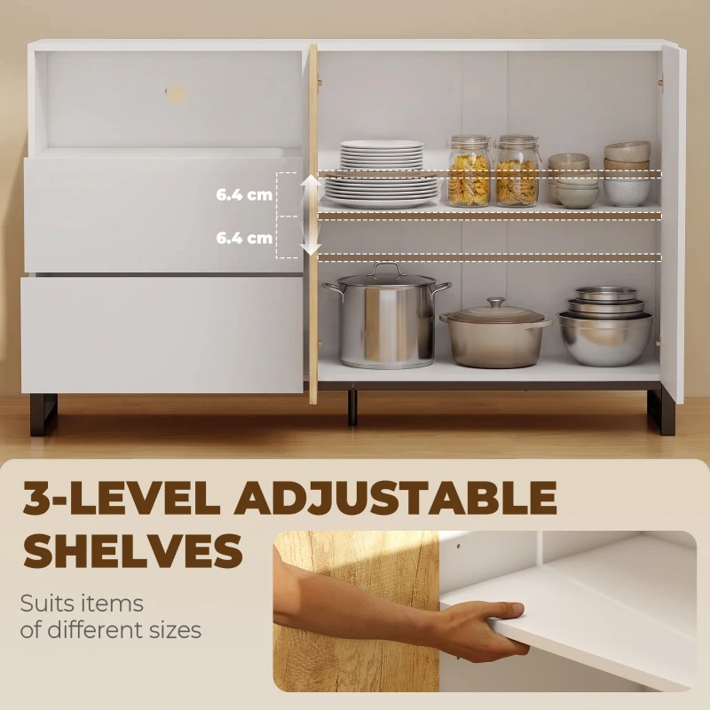 HOMCOM Bufet Modern 140 cm cu Poliță Deschisă, Alb și Stejar
