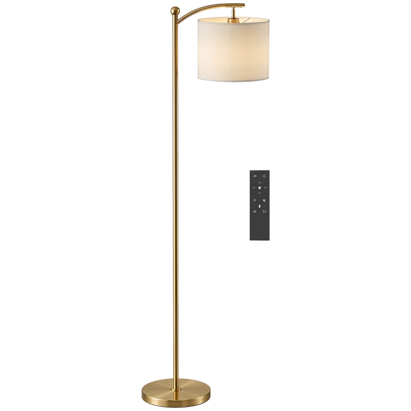 HOMCOM Lampadar LED cu Telecomandă, Lumină Reglabilă în 11 Temperaturi de Culoare și 11 Niveluri de Luminozitate, Auriu