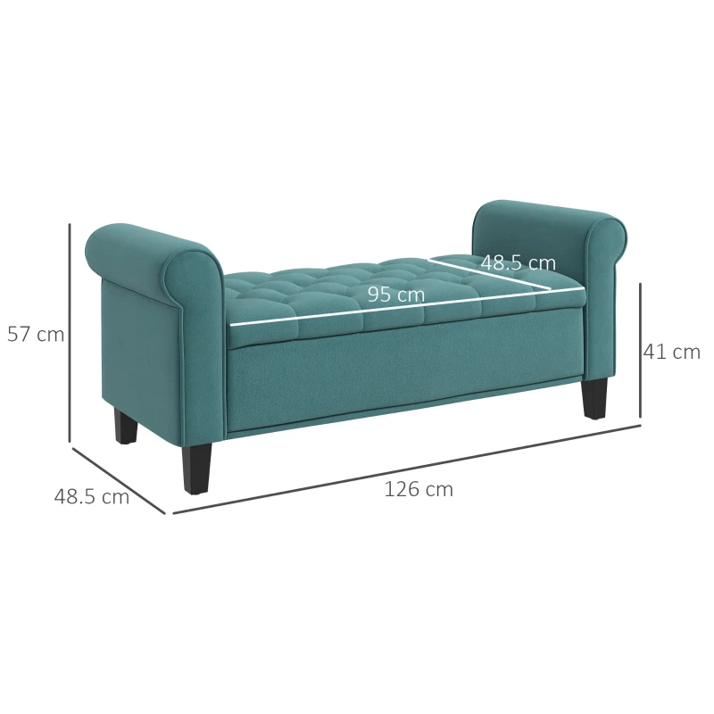 HOMCOM Bancă pentru Capătul Patului din Material Catifelat cu Compartiment de Depozitare și Mânere, 126x48.5x57 cm, Verde