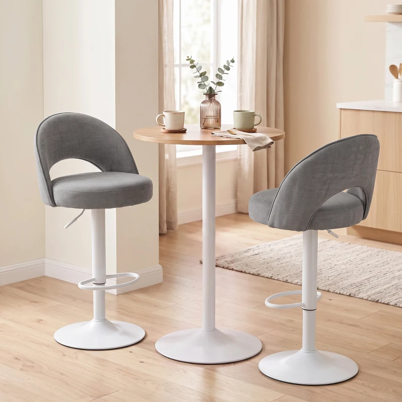 HOMCOM Lote de 2 Taburetes de Bar, Taburetes de Bar Regulables en Altura, Asiento Acolchado en Chenilla, Giratorio 360°, Gris