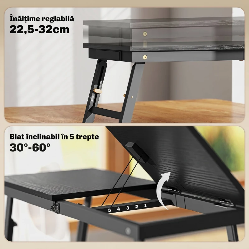 HOMCOM Suport Monitor Inclinabil și Reglabil cu Sertar Lateral, din Lemn, 83,5x33x23,5-34 cm, Negru