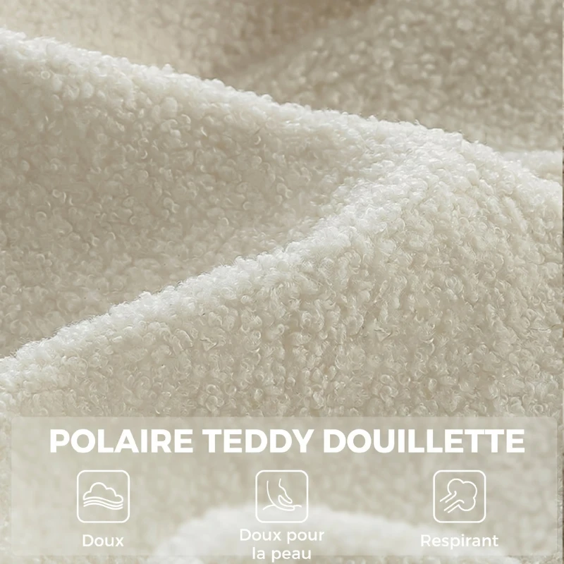 HOMCOM Fauteuil de Salon avec Repose-Pied, Fauteuil d'Appoint Capitonné en Peluche Teddy, Dossier Haut, Poches Latérales, Beige