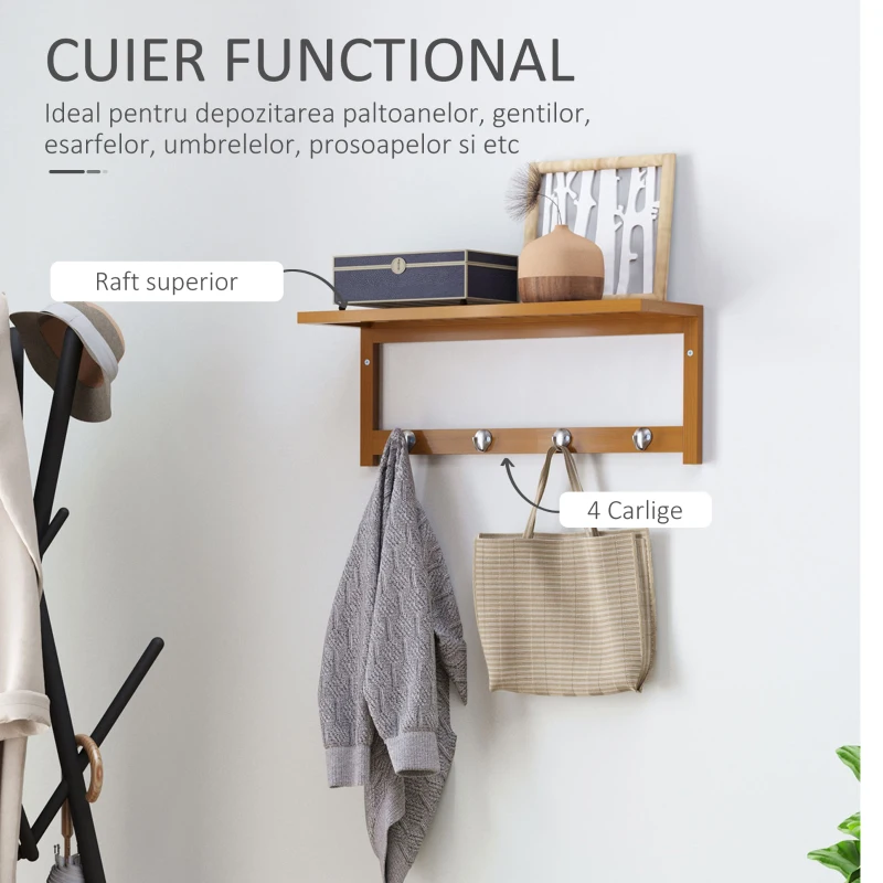 Homcom Cuier de Perete Raft Cuier in Bambù, 50x17x20cm