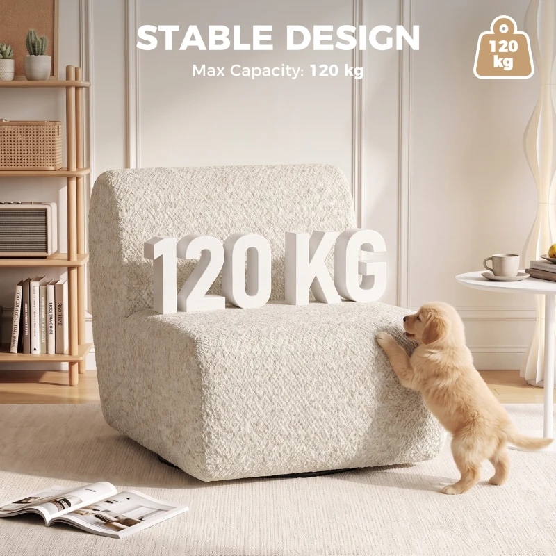 HOMCOM Fauteuil de salon pivotant 360°, canapé 1 place rembourré en chenille avec assise extra-large, rembourrage épais, beige