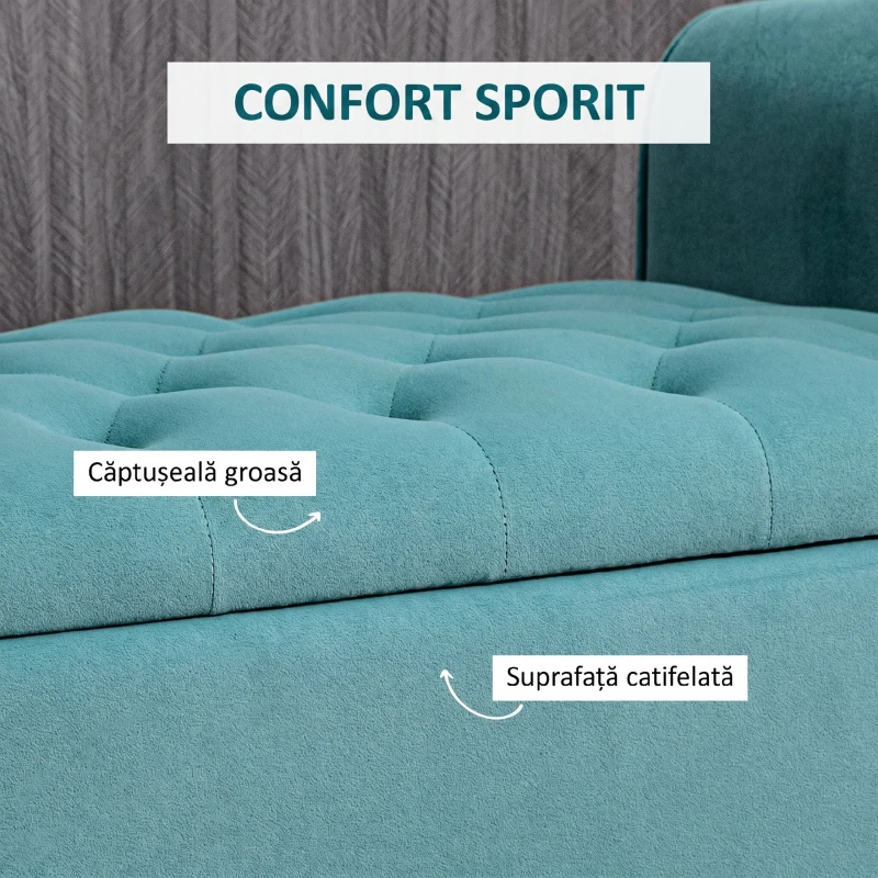 HOMCOM Bancă pentru Capătul Patului din Material Catifelat cu Compartiment de Depozitare și Mânere, 126x48.5x57 cm, Verde