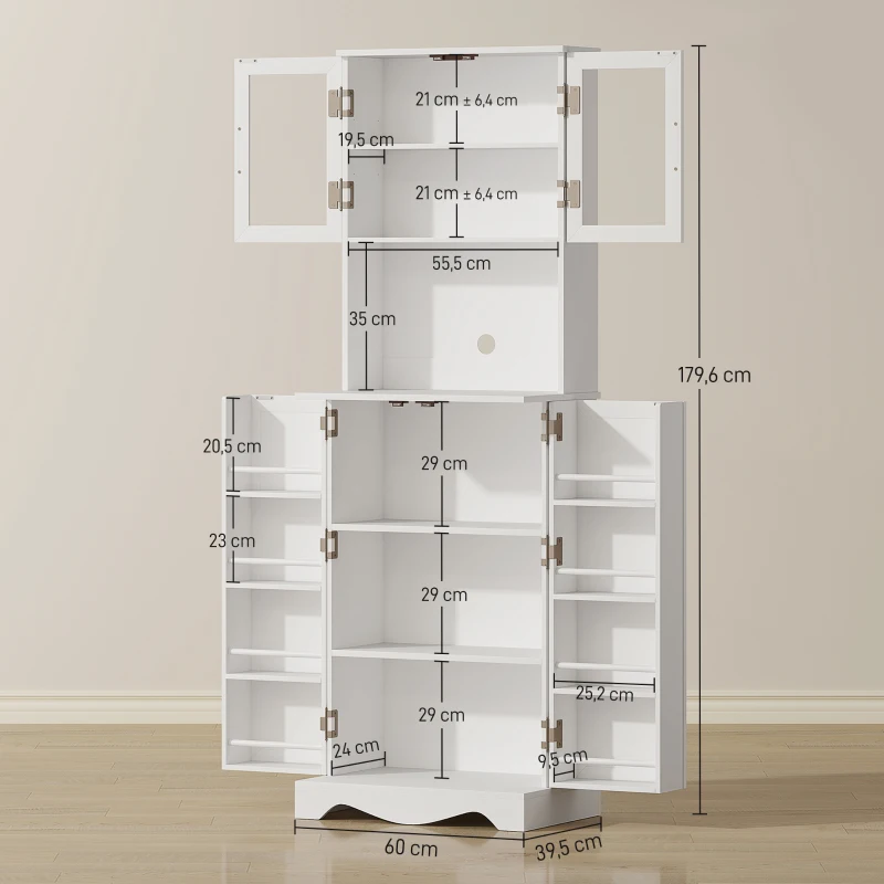 HOMCOM Buffet haut cuisine armoire de cuisine 4 portes 8 porte-épices plan de travail étagère réglable 60x39,5x179,6cm blanc(m-3)