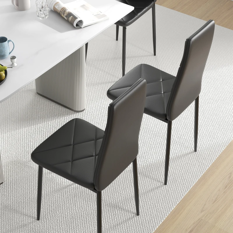 HOMCOM Set de 2 Scaune de Sufragerie Moderne cu Spătar Înalt din Piele Ecologică și Oțel, 41x50x97 cm, Negru