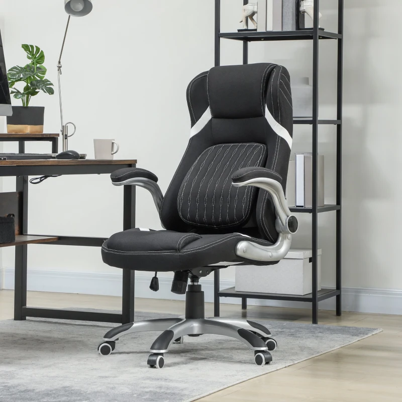 Vinsetto Linen-Look Office Chair, with Adjustable Height and Tension - Black