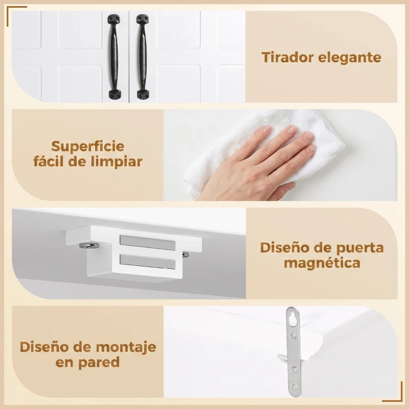 HOMCOM Armario de Pared para Baño con 2 Puertas y Estante Abierto para Aseo Dormitorio Ducha 60x19,8x58 cm Blanco