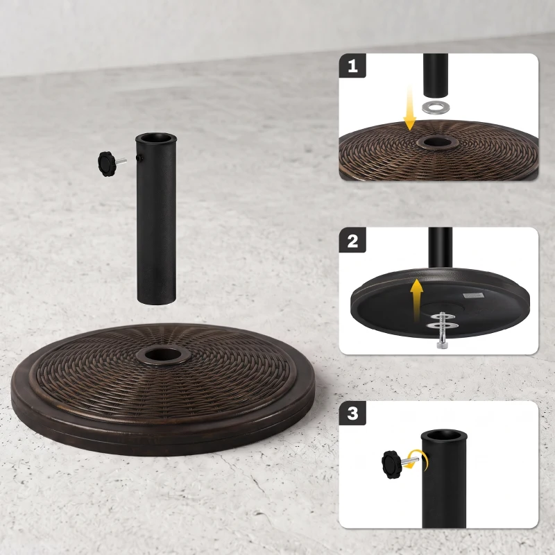 Outsunny Baza pentru Umbrela din Ciment si Plastic de 14kg, Postament pentru Umbrela de Gradina cu Efect Ratan, Bronz