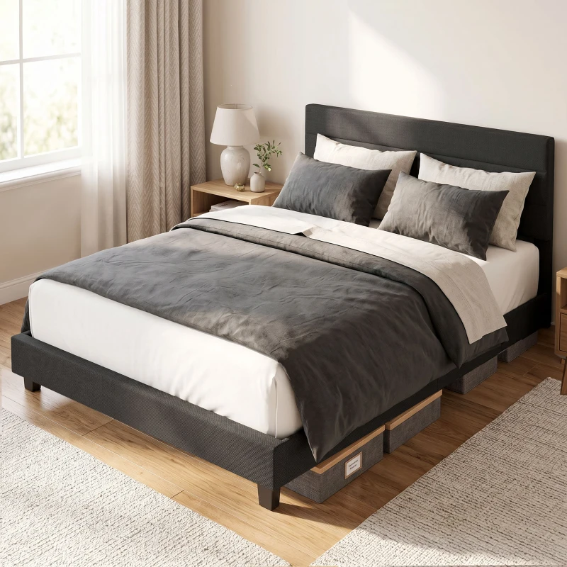 HOMCOM Cadru de Pat Dublu cu Lamele, 160x200cm, Negru