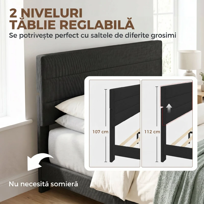 HOMCOM Cadru de Pat Dublu cu Lamele, 160x200cm, Negru
