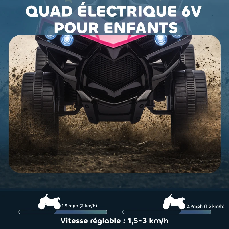 AIYAPLAY Quad électrique enfant 6V, voiture électrique enfants ATV, musique et phares LED, pour 18 à 56 mois, 70 x 42 x 45 cm, rose