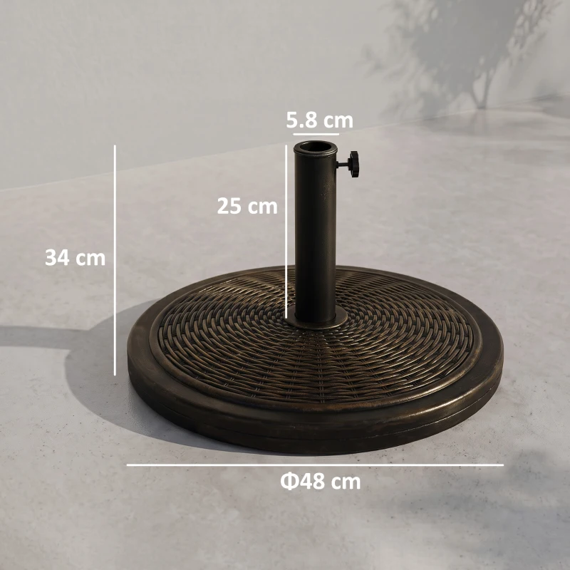 Outsunny Baza pentru Umbrela din Ciment si Plastic de 14kg, Postament pentru Umbrela de Gradina cu Efect Ratan, Bronz