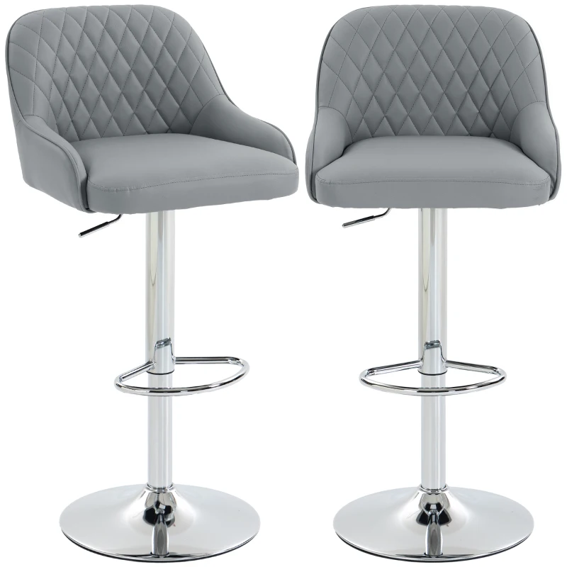 HOMCOM Set de 2 Scaune de Bar Rotative Reglabile pentru Bucătărie, Gri Deschis