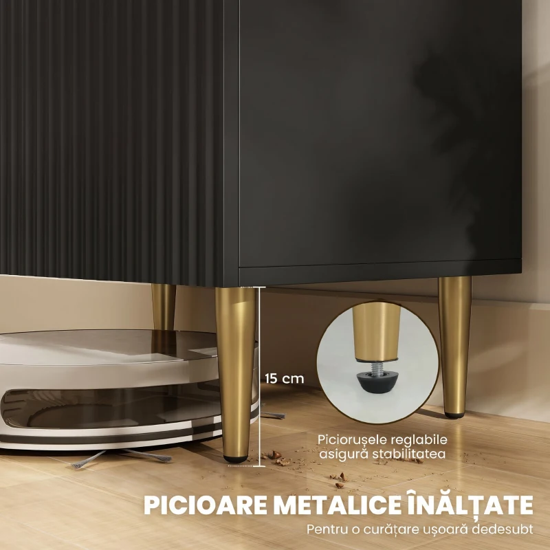 HOMCOM Comodă Modernă cu 2 Uși și Raft Reglabil, Bufet pentru Bucătărie și Living cu Picioare din Metal, Negru