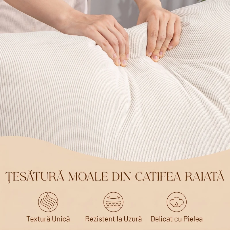 HOMCOM Balansoar din Catifea Fină cu Suport Picioare, Spătar Reclinabil, Stil Scandinav, Crem