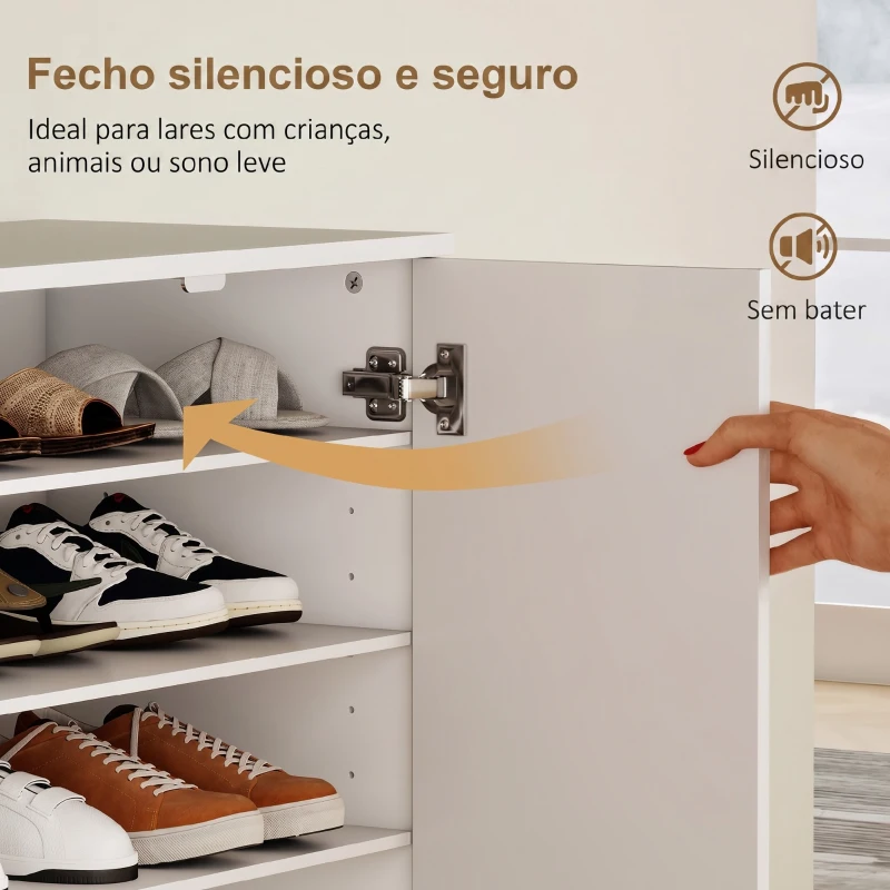 HOMCOM Armário de sapatos com 2 portas, 6 prateleiras ajustáveis, dobradiças com fecho suave para 21 pares, madeira natural