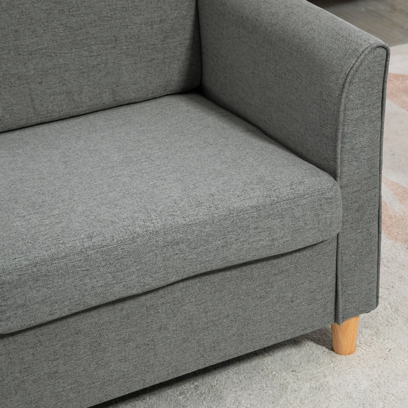 HOMCOM 2 Sitzer Sofa, Couch mit Holzbeine, Leinenoptik, Gepolsterter Polstersofa, Doppelsofa im Modern-Stil für Wohnzimmer, Schlafzimmer, Grau