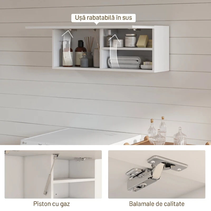 HOMCOM Dulap Suspendat pentru Baie cu Ușă Rabatabilă și Rafturi, 80x25x30 cm, Alb