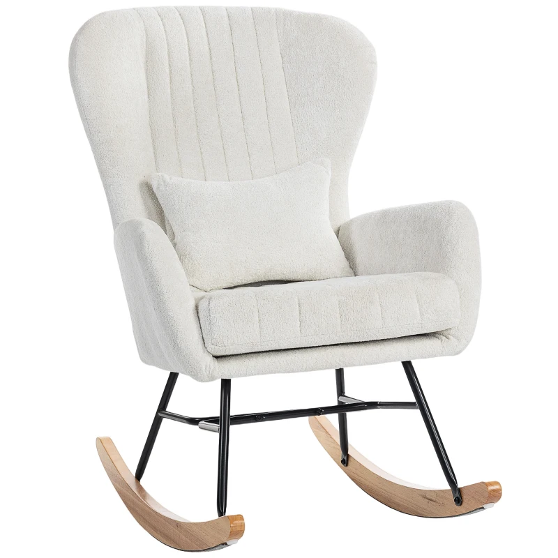 HOMCOM Fauteuil à bascule, rocking chair avec coussin, assise rembourré, dossier haut, 67 x 88 x 104 cm, blanc