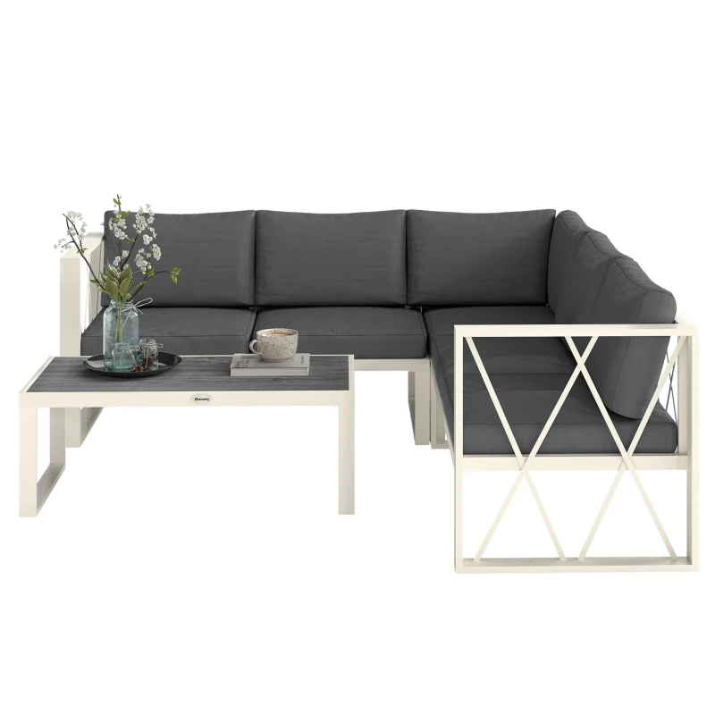 Outsunny Set Mobilier de Grădină cu Fotoliu Rabatabil, 2 Canapele cu Perne și Măsuță, Gri