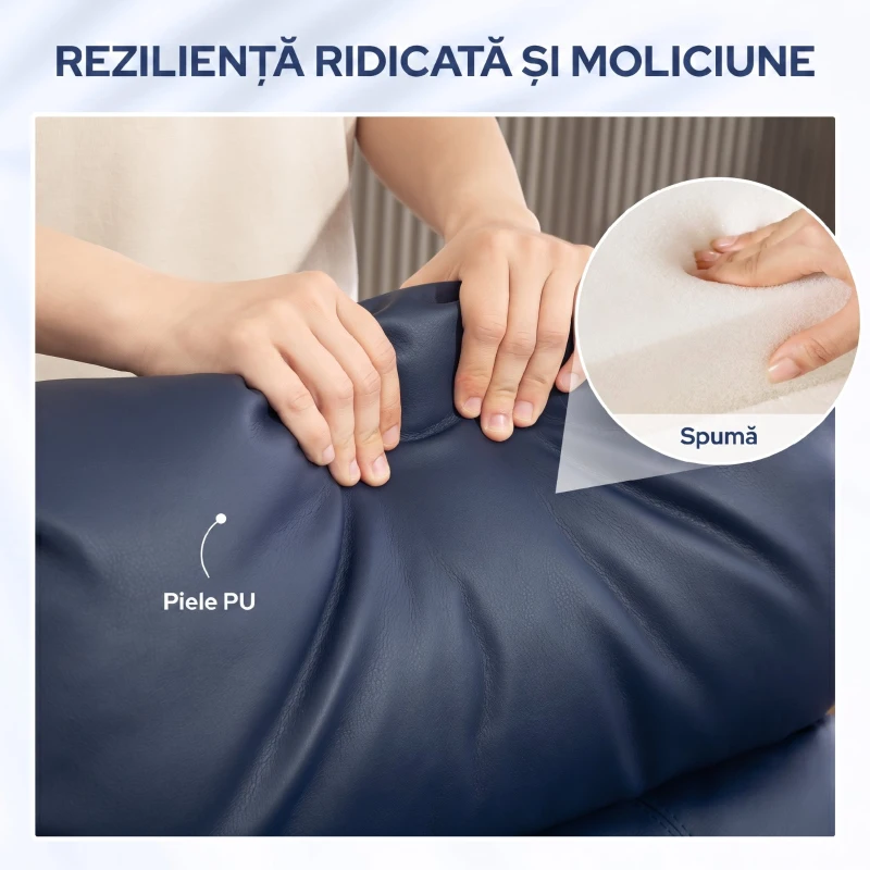 HOMCOM Fotoliu cu Masaj Reclinabil Manual din Piele PU cu Telecomandă, 2 Puncte de Masaj și Suport pentru Picioare, Albastru Închis