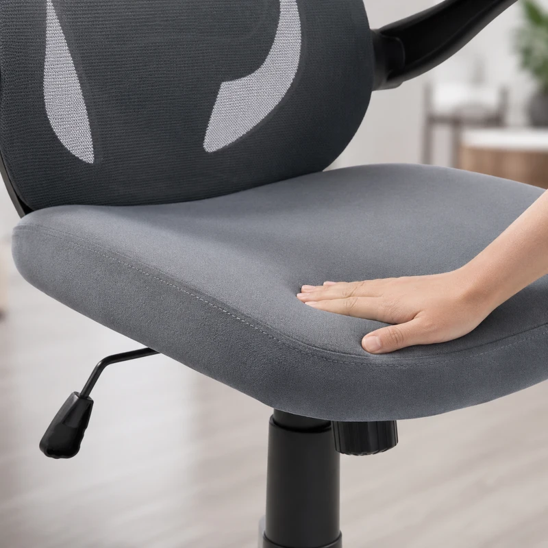 HOMCOM Chaise Bureau Ergonomique avec Accoudoirs 3D et Appui-Tête Réglable, Fauteuil de Bureau en Maille, Gris