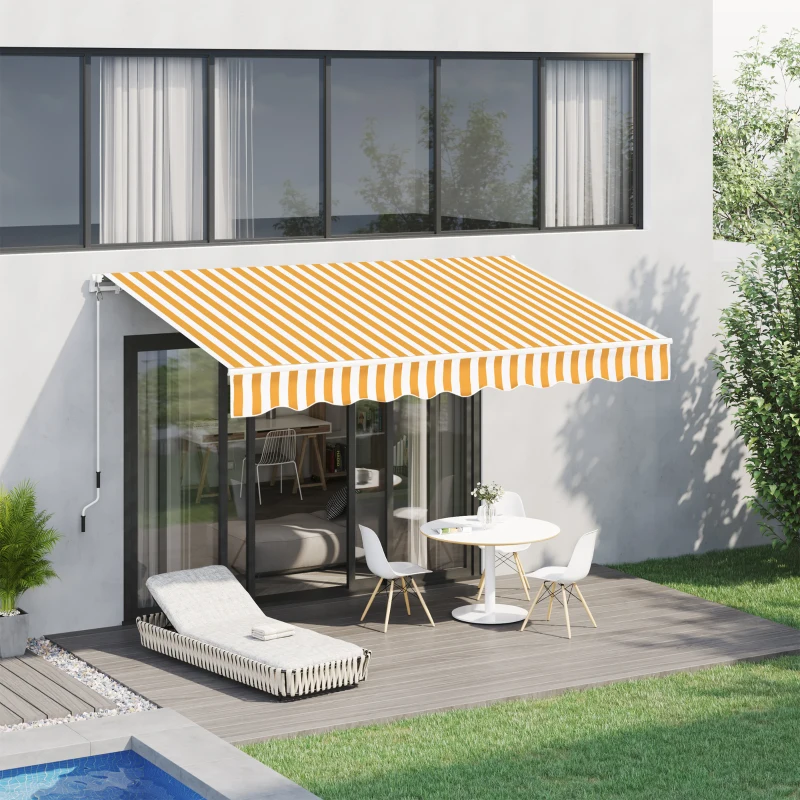 Outsunny Toldo Manual Retrátil 350x250 cm Toldo Exterior para Terraço com Ângulo Ajustável Braço Articulado Montagem à Parede Estrutura de Alumínio Anti-UV e Impermeável para Jardim Laranja