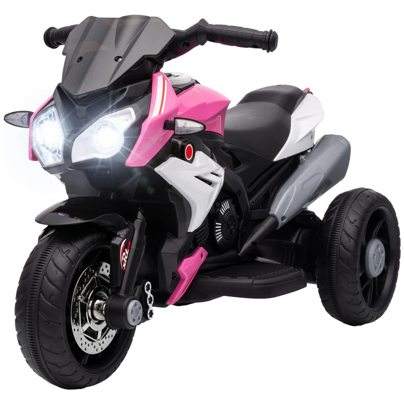 HOMCOM Motocicletă Electrică, 6 V, cu 3 Roți, pentru Copii de 3-5 Ani, Roz