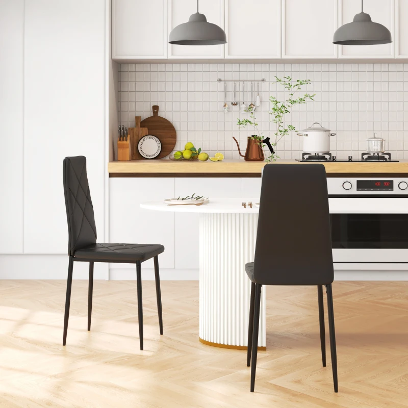 HOMCOM Set de 2 Scaune de Sufragerie Moderne cu Spătar Înalt din Piele Ecologică și Oțel, 41x50x97 cm, Negru