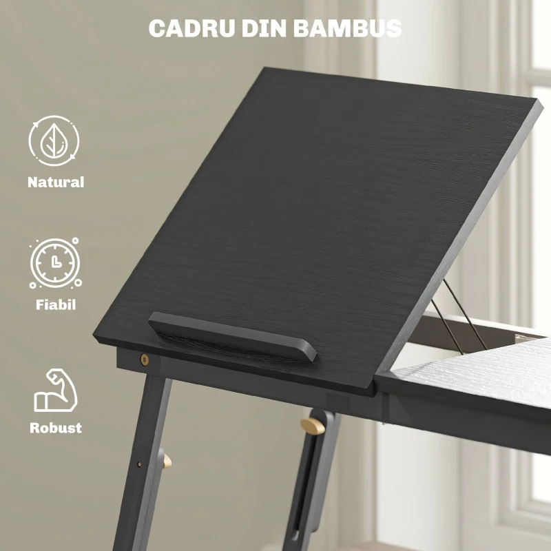 HOMCOM Suport Monitor Inclinabil și Reglabil cu Sertar Lateral, din Lemn, 83,5x33x23,5-34 cm, Negru