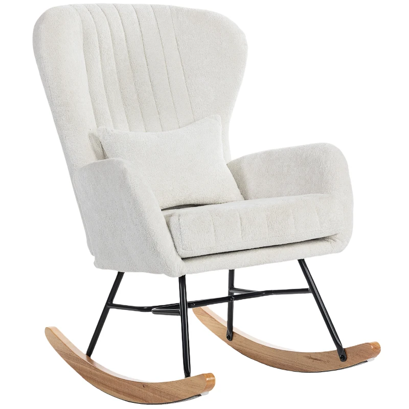 HOMCOM Fauteuil à bascule, rocking chair avec coussin, assise rembourré, dossier haut, 67 x 88 x 104 cm, blanc