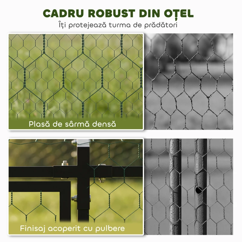 PawHut Adăpost pentru Găini de Exterior, 3x1x1m, din Oțel Zincat cu Semi-Acoperiș Impermeabil, Negru