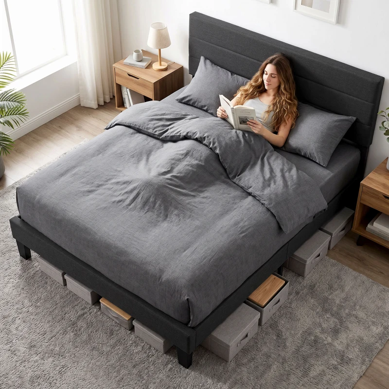 HOMCOM Cadru de Pat Dublu cu Lamele, 160x200cm, Negru
