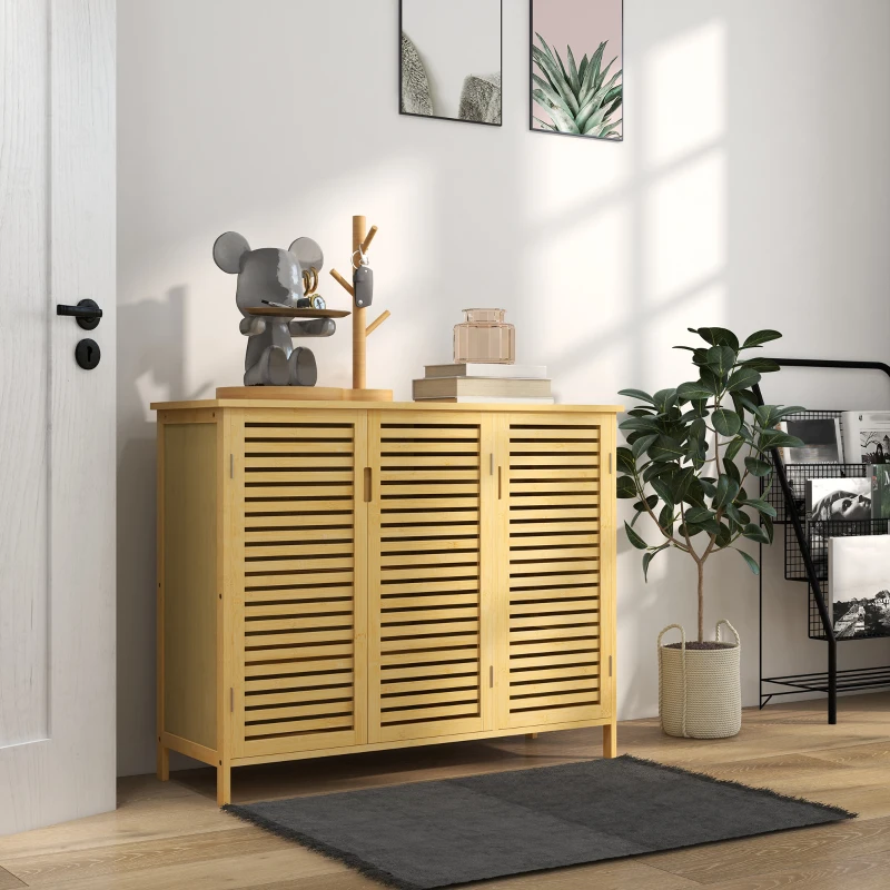 HOMCOM Sapateira Entrada 3 Portas Persiana Prateleiras Ajustáveis 16 Pares Sapatos 100x35x80 cm Natural