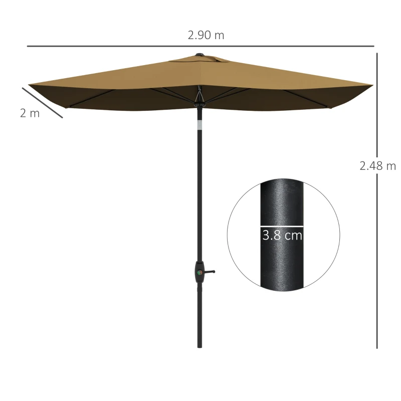 Outsunny Umbrelă de Grădină Dreptunghiulară 3x2 m cu Deschidere cu Manivelă și Înclinabilă, Culoare Cafea