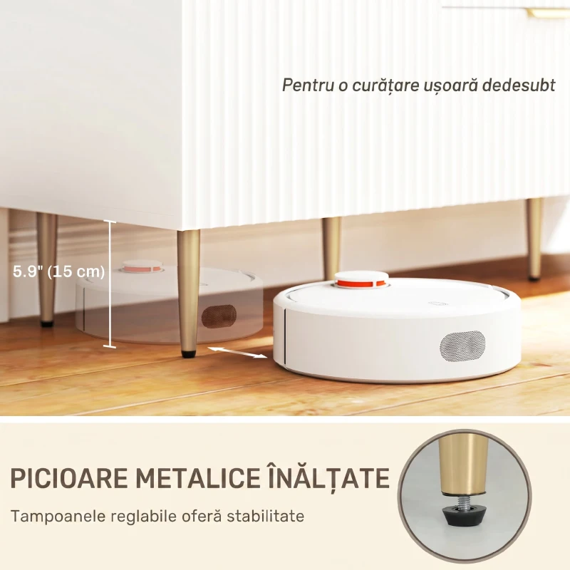 HOMCOM Bufet Modern cu 3 Sertare, 2 Dulapuri și Rafturi Reglabile, Lemn și Metal, Alb