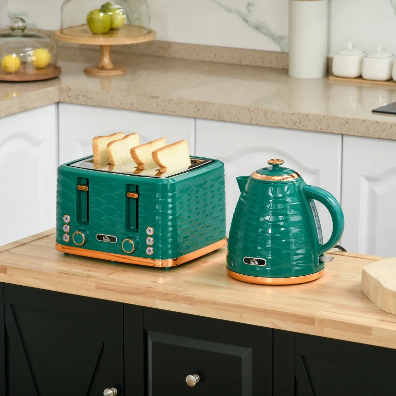 HOMCOM 2-in-1 Toaster und Wasserkocher Set, 7 Bräunungsstufen, Auftau- und Aufwärmfunktion, Grün