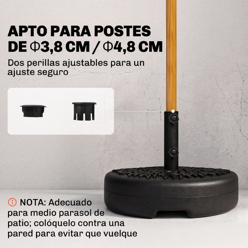 Outsunny Base de Pared para Sombrilla Ø38/48 mm Soporte Semicircular de Parasol Rellenable de Arena 21 kg o Agua 18 kg Negro