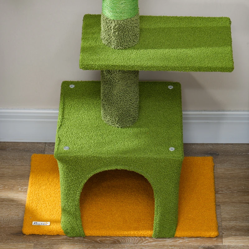 PawHut Ansamblu de Zgâriat pentru Pisici cu Fixare în Tavan, 230-275 cm, Hamac, Căsuță, Stâlpi din Sisal, Verde