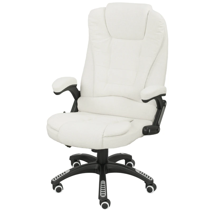Vinsetto Scaun de Birou Reclinabil cu Masaj, Înălțime Reglabilă, Telecomandă, Textil cu Aspect de In, Crem