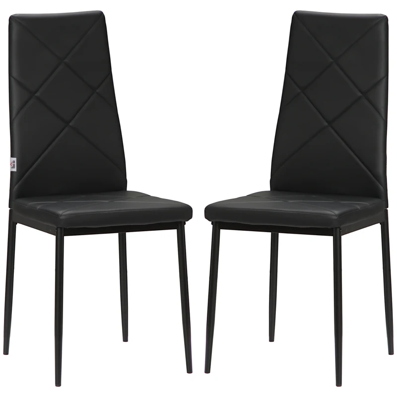 HOMCOM Set de 2 Scaune de Sufragerie Moderne cu Spătar Înalt din Piele Ecologică și Oțel, 41x50x97 cm, Negru