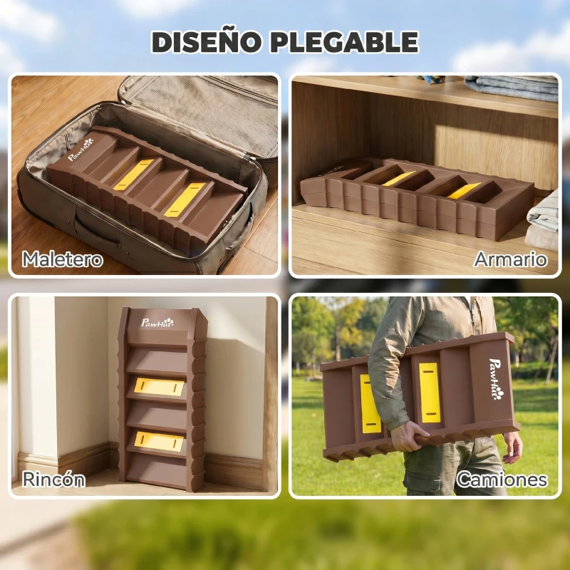 PawHut Rampa para Perros Plegable 154 cm Rampa para Perros para Coche Cama con 10 Escalones Antideslizantes Carga 25 kg Marrón