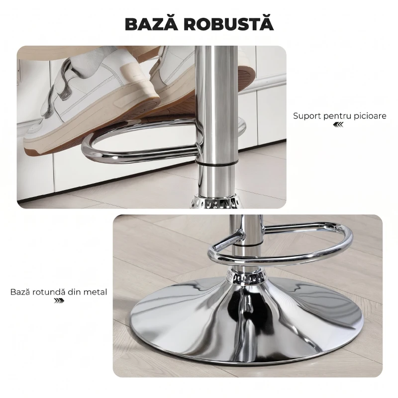 HOMCOM Scaun de Bar Reglabil, Șezut Extra Large Rotativ din Piele Ecologică PU, Gri