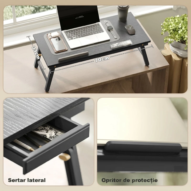 HOMCOM Suport Monitor Inclinabil și Reglabil cu Sertar Lateral, din Lemn, 83,5x33x23,5-34 cm, Negru