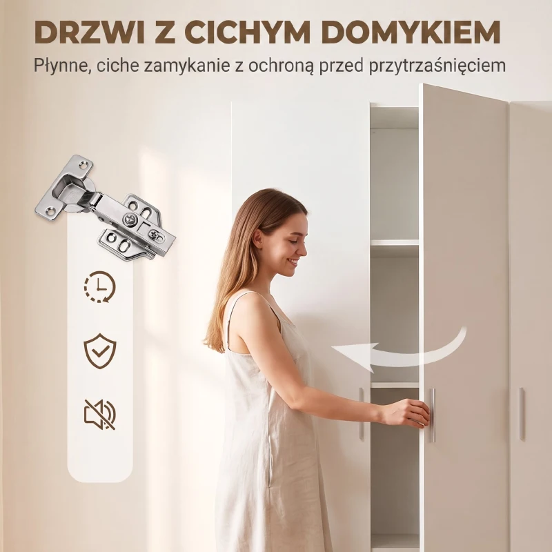 HOMCOM Dulap cu Rafturi Reglabile și Uși cu Închidere Lentă pentru Dormitor, Alb