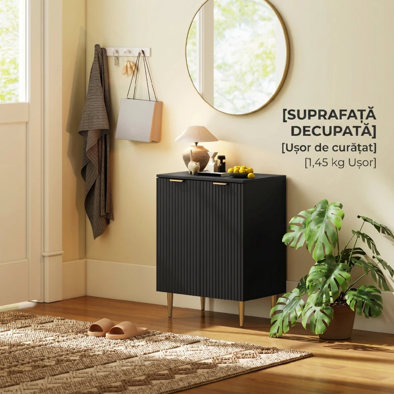 HOMCOM Comodă Modernă cu 2 Uși și Raft Reglabil, Bufet pentru Bucătărie și Living cu Picioare din Metal, Negru