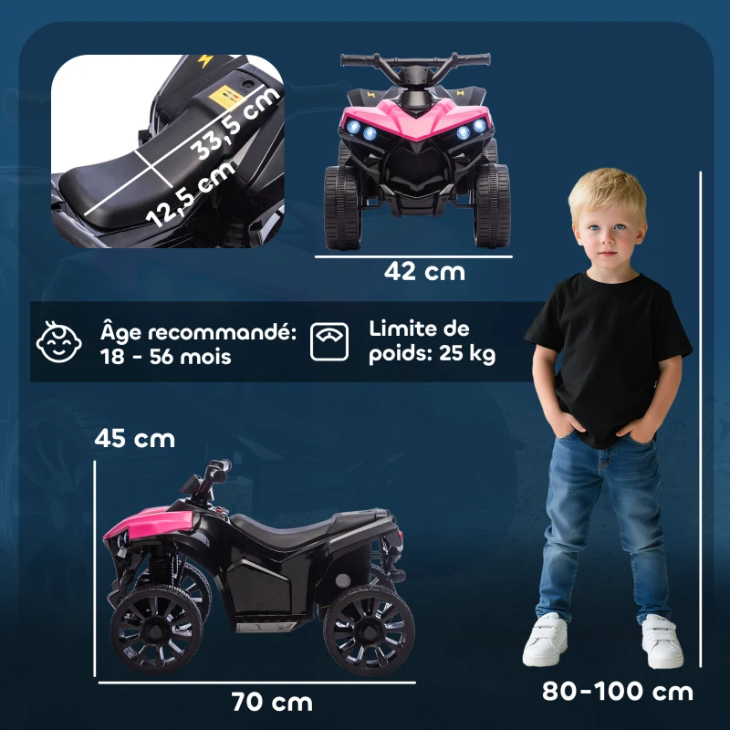 AIYAPLAY Quad électrique enfant 6V, voiture électrique enfants ATV, musique et phares LED, pour 18 à 56 mois, 70 x 42 x 45 cm, rose